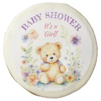 Teddy Bear in Flowers Girl's Baby Shower Sugar Cookie