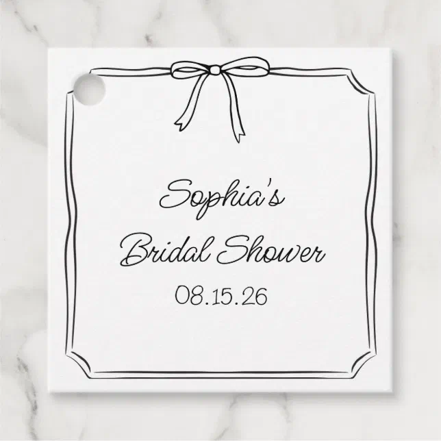 Elegant Coquette Hand Drawn Bow Cute Bridal Shower Favor Tags