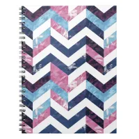 Blue Pink White Marble Chevron Notebook