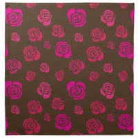 Red Pink and Magenta Roses on Sable Brown Napkin