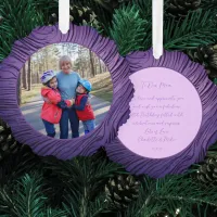 Mom Satin Purple And Pink 60th Birthday Photo Ornament Card
