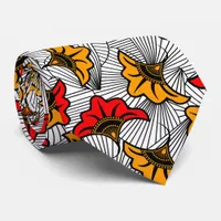 African Ankara Red and Gold Floral Patterned Neck Tie