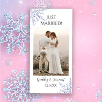 Blue Snowflake Winter Wedding Just Married Announcement