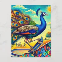 Skateboarding Peacock Colorful and Fun Postcard