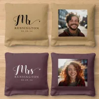 Mr Mrs His Hers Couples Photo Cornhole Bags