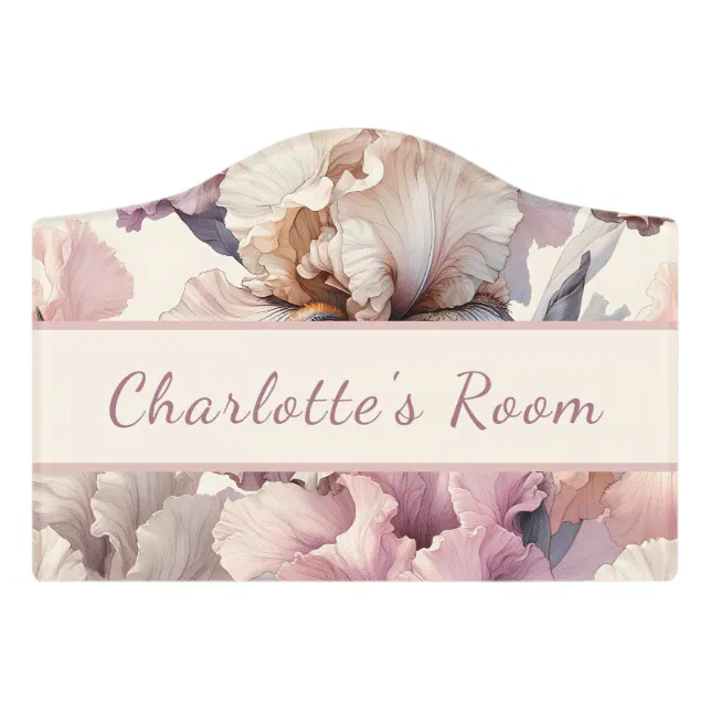 Girls Cute Blush Pink Flowers Pattern Kids Room Door Sign