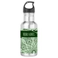 Custom Monochrome Green Mandala Water Bottle