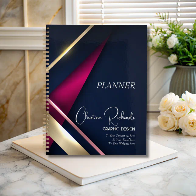 Elegant Abstract Gold Blue Pink Planner