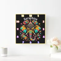 Colorful elephant with candy decor square wall clock