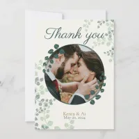Greenery and Monogram Wedding Flat Thank You Card