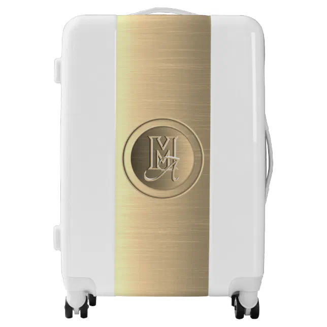 Metallic Gold Steel Engraved Monogram Luggage