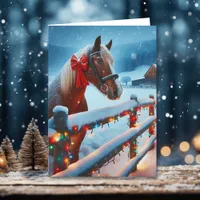 Pretty Brown Horse with Bow Christmas Card