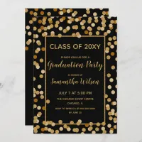 Black and Gold Glitter Confetti Graduation Party Invitation