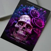 Gothic Fall Wedding Halloween Purple Blue Skull Invitation