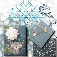 Snowflakes, Hearts and fox Wrapping Paper Sheets