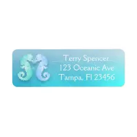 Blue Green Seahorses Return Address Label
