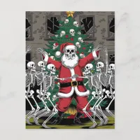 Skeletons and Santa Dancing Around Christmas Tree Postcard