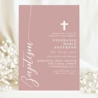 Dusty Rose Pink Simple Modern Script Baptism Invitation