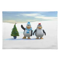 Cute Cartoon Penguin Pair with Tree Cloth Placemat