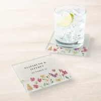 Floral Elegant Boho Summer Wildflowers Wedding Glass Coaster