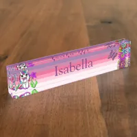 Personalized Unicorn, Butterfly and Flowers Desk Name Plate