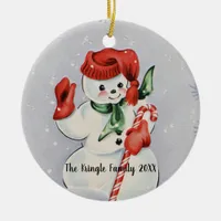 Vintage Snowman Ceramic Ornament