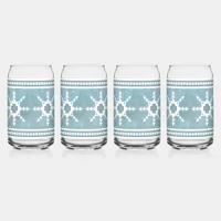 Southwest Winter Snowflakes Blue and White Can Glass