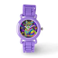 Fun Artsy Bright Colored Haight-Ashbury Style Cat  Watch