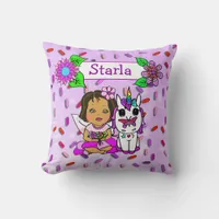 Cute Purple Fairy and Flowers Candy Sprinkles Throw Pillow