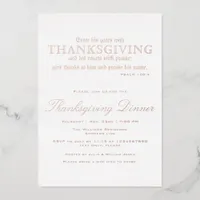 Elegant Thanksgiving Dinner Party Psalm 100:4 Foil Invitation