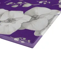 Watercolor White Orchid on Purple | Cutting Board