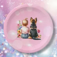 Baby Girl and her Puppy | Baby Shower   Paper Plates