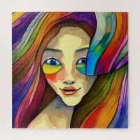 Colorful Abstract Pretty Girl Artsy Jigsaw Puzzle