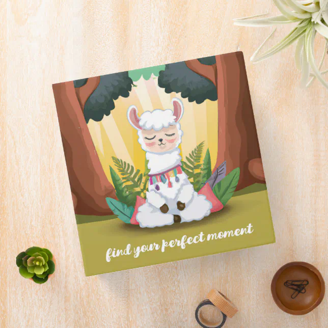 Cute Llama Meditating in Magical Forest 3 Ring Binder