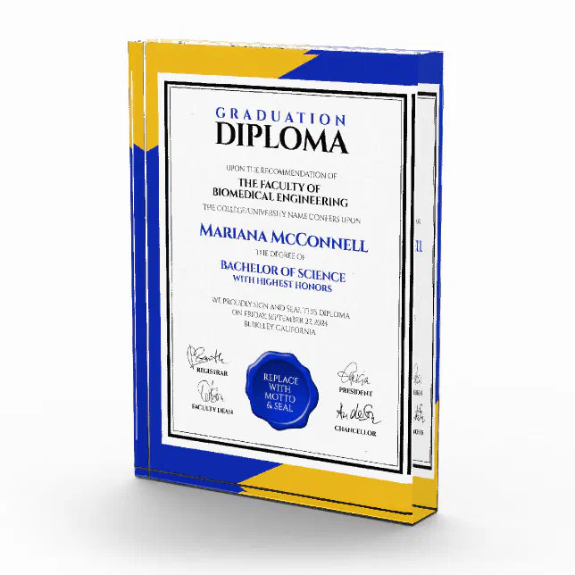 Blue Gold School College University Diploma Photo Block