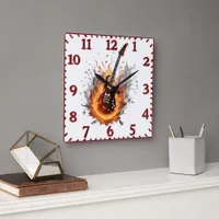 Fiery electric guitar at night square wall clock