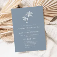 Tropical Palm Tree Dusty Blue Beach Wedding Invitation