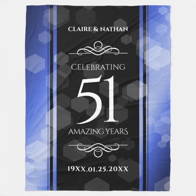 Elegant 51st Sapphire Wedding Anniversary Fleece Blanket