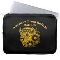 Gold Bison Adorned With Flowers and Foliage Laptop Sleeve