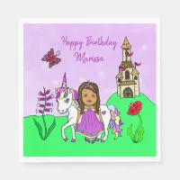 Personalized Unicorn and Princess Birthday Party Napkins