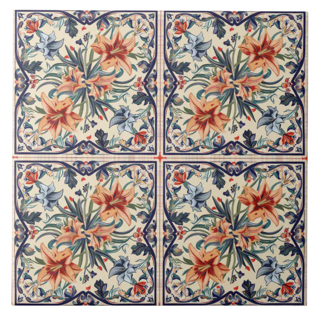 Floral Luxurious Lily Flowers  Ceramic Tile