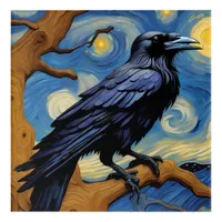 A Raven in an Old Oak Tree Starry Night Acrylic Print