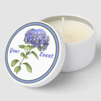 Blue Hydrangea Flower Botanical Art Personalized  Mini Candle Favors