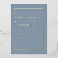 Elegant Dusty Blue Modern Wedding  Foil Invitation