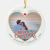 First Christmas Together Rustic Farmhouse Photo Ceramic Ornament