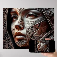 Metallic Pearlescent Geometric Woman's Face Poster