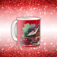 Monogram Festive Vintage Christmas on red | Coffee Mug