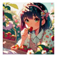 Cute Anime Girl Eating Strawberries | Summer Day Acrylic Print