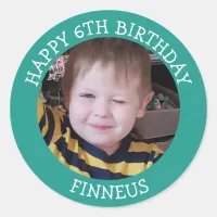 Personalized Photo, Age and Name Birthday     Classic Round Sticker