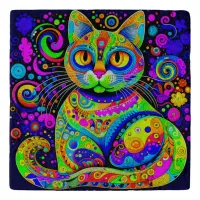 Fun Artsy Whimsical Vibrant Colorful Cat Trivet